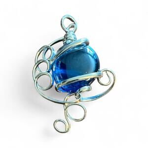 Handcrafted Wire-wrapped Pendant featuring Blue glass bead -OS